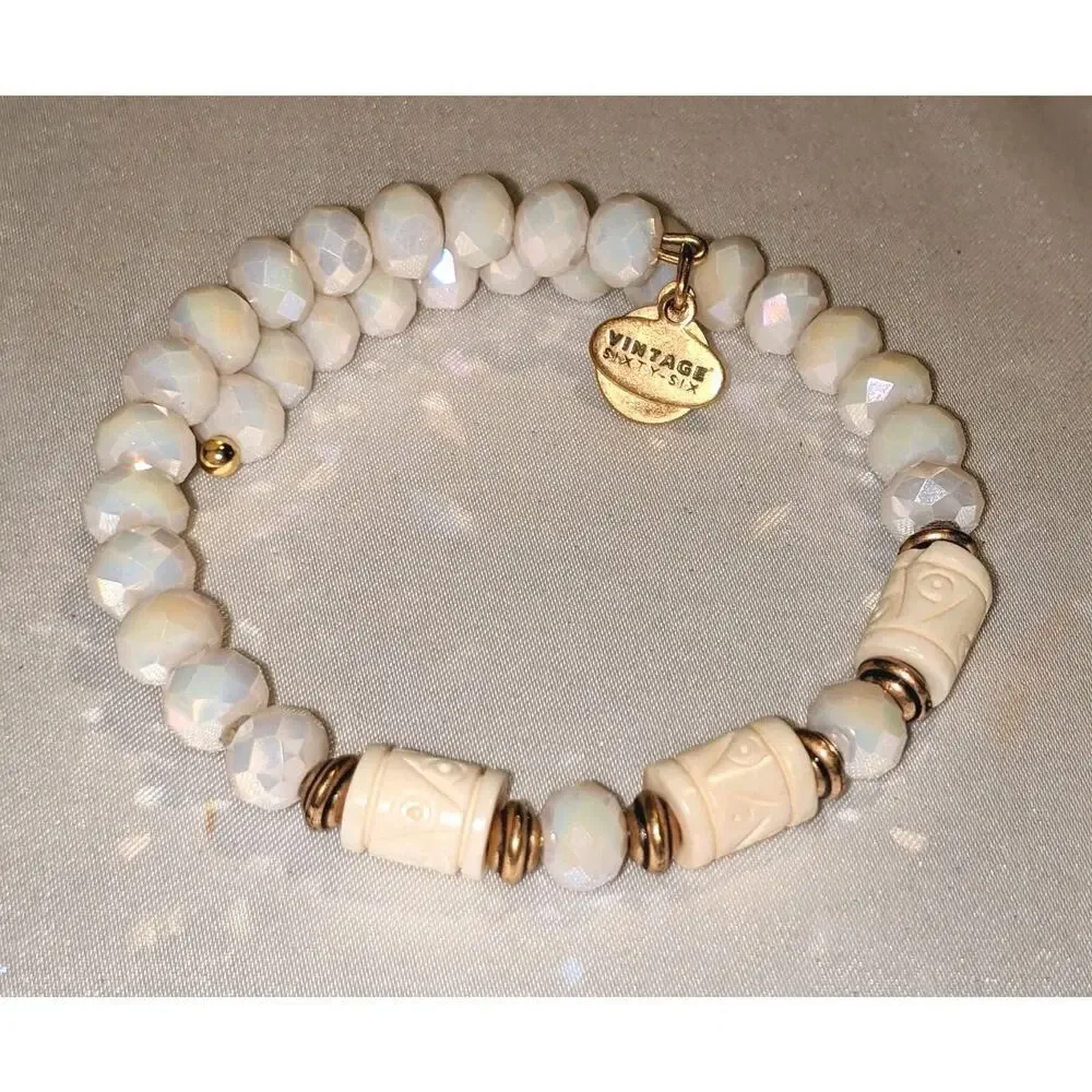 Alex and Ani Deep Sea Wrap Shore Gold Wrap Beaded Bangle Bracelet EUC